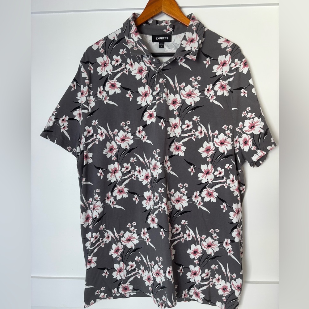 Express Charcoal Floral Men's Button Down Shirt size XL